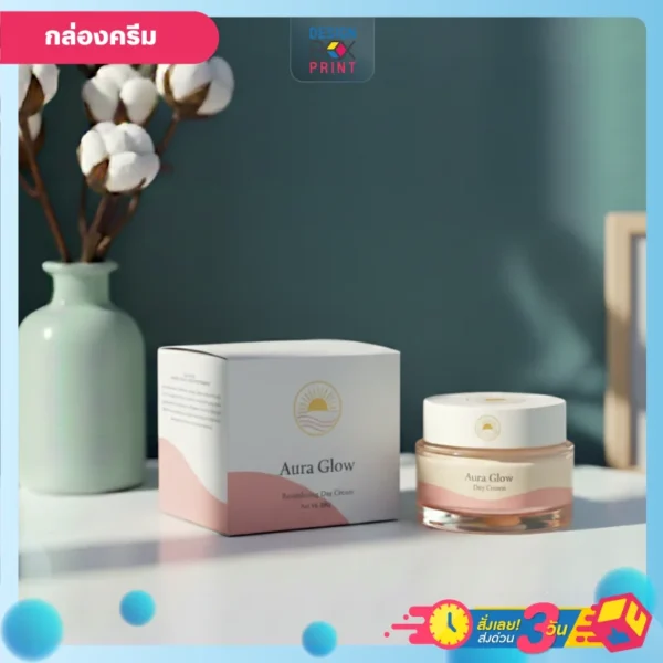 รับทําแพคเกจจิ้ง กล่องครีม สีขาวและชมพู ออกแบบแนวมินิมอล พร้อมพิมพ์โลโก้และลวดลาย สวยหรู