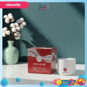 กล่องครีม สีแดง ออกแบบหรูหรา โลโก้ไข่มุก ลวดลาย ลายน้ำสีขาว พร้อมพิมพ์ชื่อแบรนด์