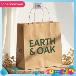 ถุงกระดาษคราฟท์ Earth & Oak สีน้ำตาล พิมพ์อักษรเขียว หูหิ้วเชือกเกลียว